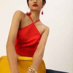 Veni Vidi Vici Women Red Self-designed Styled Lace up Back Crop Top-image-17