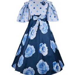 Wish Karo Girls Blue Printed Fit and Flare Dress-picture-23