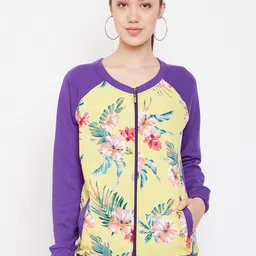 PURYS Women Purple Printed Bomber Jacket-image-34