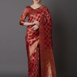 Mitera Maroon Silk Blend Woven Design Kanjeevaram Saree-picture-16