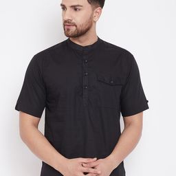 even Men Black Solid Dobby Straight Cotton Kurta-image-16