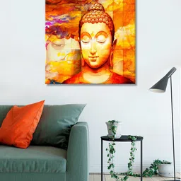 999Store Yellow Printed Buddha Canvas Wall Art-image-96