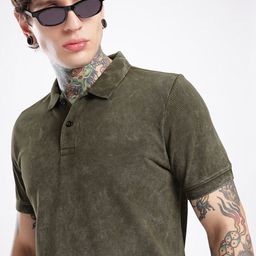 glitchez Edgy Touch Washed Effect Polo Collar T-shirt-image-26