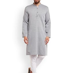 even Men Grey Solid A-Line Kurta-image-15