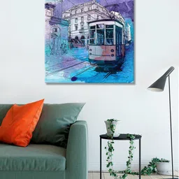 999Store Blue & Cream-Cloured Digitally Printed Tram Train City Wall Art-22