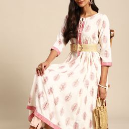 Sangria Women White & Pink Floral Printed Gotta Patti Floral Anarkali Kurta-picture-51