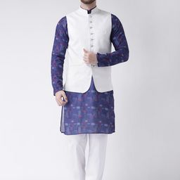 Hangup Men Blue & Maroon Printed Kurta with Pyjamas & Nehru Jacket-picture-11