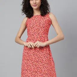 Wabii Women Red & Black Floral Printed A-Line Dress-picture-7