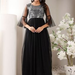 Frolic Rolic Embellished Round Neck Net Maxi Dress-image-68