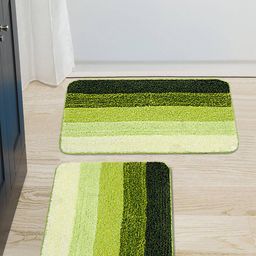 Saral Home Set of 2 Green Striped Water Absorbent Anti Skid Bath Rugs-64