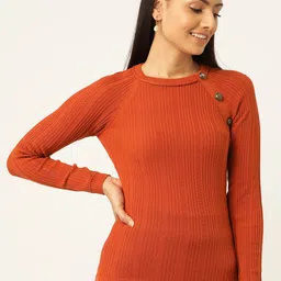 20Dresses Women Rust Orange Self-Striped Pullover Sweater-image-68
