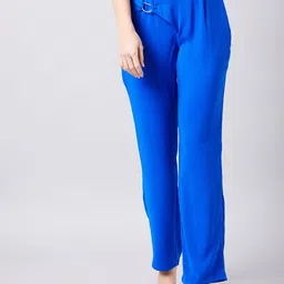 Athena Women Blue Smart Slim Fit Solid Parallel Trousers-image-67