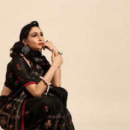 Saree mall Black & Beige Jute Silk Printed Saree-33