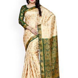 MIMOSA Beige & Green Art Silk Woven Design Kanjeevaram Saree-image-12