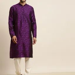 SOJANYA Men Purple Geometric Woven Design Kurta-picture-23