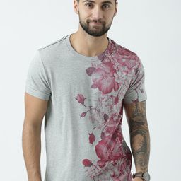 Huetrap Men Grey Melange Printed Round Neck T-shirt-11
