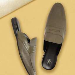 House of Pataudi Men Olive Green Textured Mules-image-47