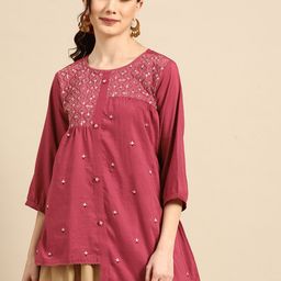Sangria Pink Embroidered Longline Top-picture-19