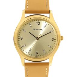 Sonata Gents Essentials Stainless Steel Dial & Leather Straps Analogue Watch 77082YL07-18
