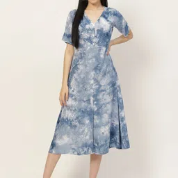 Maaesa Blue & Grey Tie and Dye A-Line Maxi Dress-57