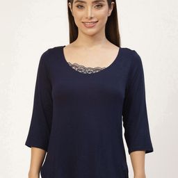 Amante Women Blue Solid Lace Inserts Lounge Top-picture-23