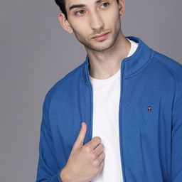 Louis Philippe Jeans Men Blue Solid Front Open Sweatshirt-1