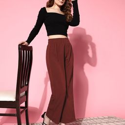 Berrylush Women Elegant Maroon Solid Vacay Attire-image-63