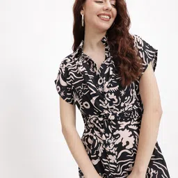 DressBerry Monochrome Abstract Mini Shirt Dress-image-70