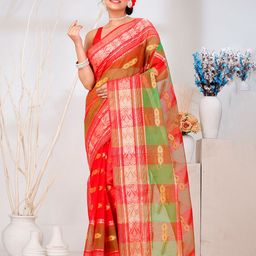 PuJoy Woven Design Zari Pure Cotton Taant Saree-picture-58