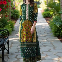 Pannkh Women Green & Yellow Printed A-Line Kurta-picture-19