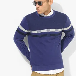 Blue Solid Round Neck Sweater-picture-0