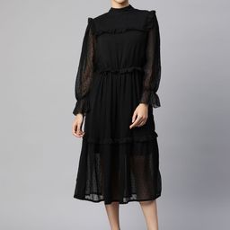 plusS Black Self Design Midi Dress-image-21