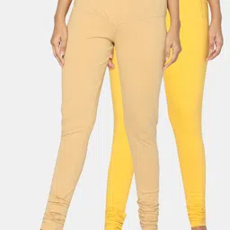 TSG Bliss Women Pack Of 2 Beige & Yellow Solid Churidar-Length leggings-image-115