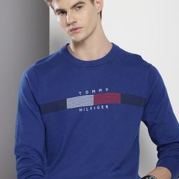 Tommy Hilfiger Pure Cotton Self Striped Embroidered Pullover Sweaters-image-59