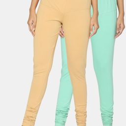 TSG Bliss Women Pack Of 2 Beige & Blue Solid Churidar-Length leggings-image-87