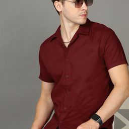 HERE&NOW Men Maroon Solid Cotton Casual Shirt-image-48