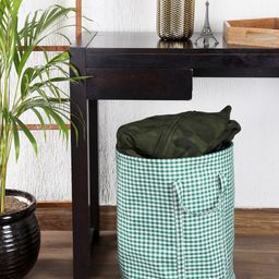 My Gift Booth Green & White Checked Cotton Laundry Bag-image-91