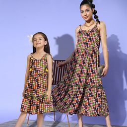Sangria Girls Geometric Print A-Line Tiered Dress-image-77