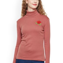 Hypernation Women Rust Solid High Neck Slim Fit T-shirt-picture-18