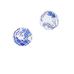 bodha Rhodium-Plated & Blue Round Globe-Shaped Cufflinks-30