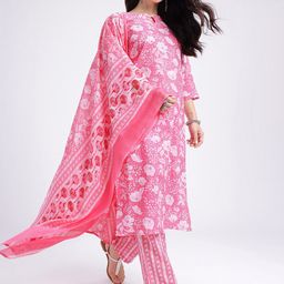 Anouk Rustic Floral Printed Straight Kurta With Trousers & Dupatta image 4
