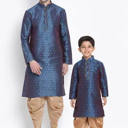 VASTRAMAY Men Blue & Beige Empire Kurta with Dhoti Pants-image-44