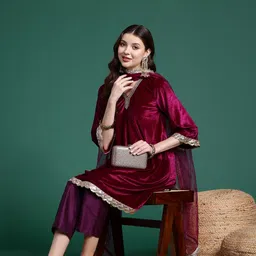 Sangria Velvet Kurta with Trousers & With Dupatta-picture-39