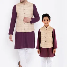 VASTRAMAY Men Purple & White Kurta with Churidar & Jacket-picture-23