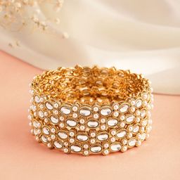 Peora Set of 2 Gold Plated Kundan & Pearl Studded Bangles-image-97
