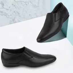 FAUSTO Men Black Basketweave Textured Formal Slip-Ons-picture-9
