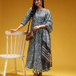 HERE&NOW Floral Print A-Line Kurta with Trousers & Dupatta image 5