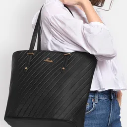 Lavie Yalta Black Textured Structured Large Shoulder Bag-48