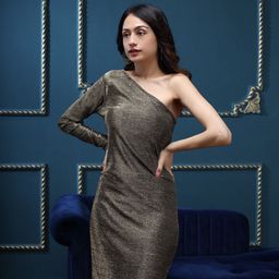 Tokyo Talkies Women Antique Gold Sheen Bodycon Dress-image-24
