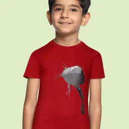 BRATMA Kids Red & Grey Pure Cotton Printed T-shirt-image-51
